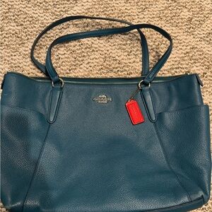 Coach Teal Leather Tote with Red Tag
